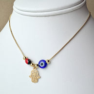 Hamsa 🪬 & Blue Eye Charms Necklace