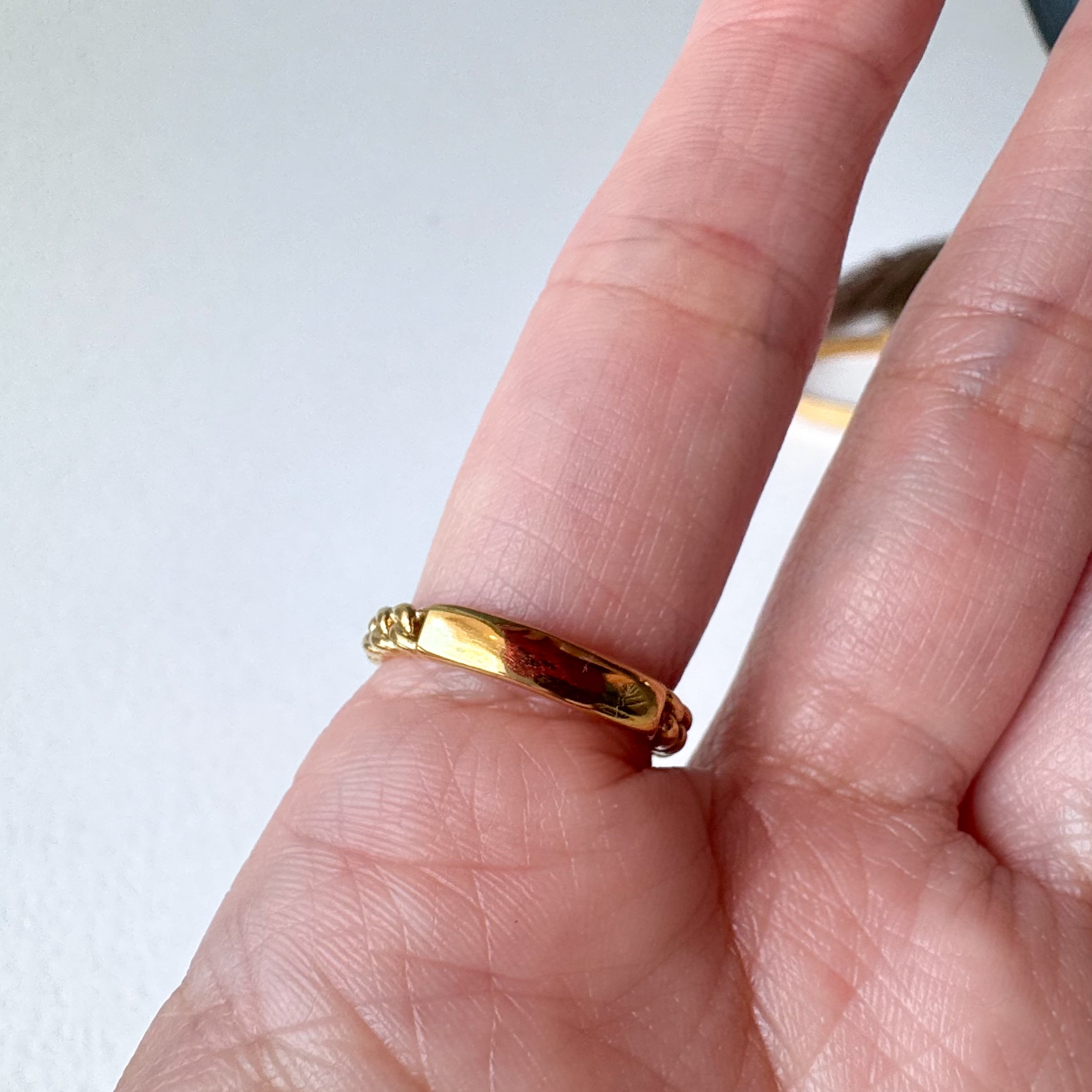 Golden Textured Single Zircon Steel Ring