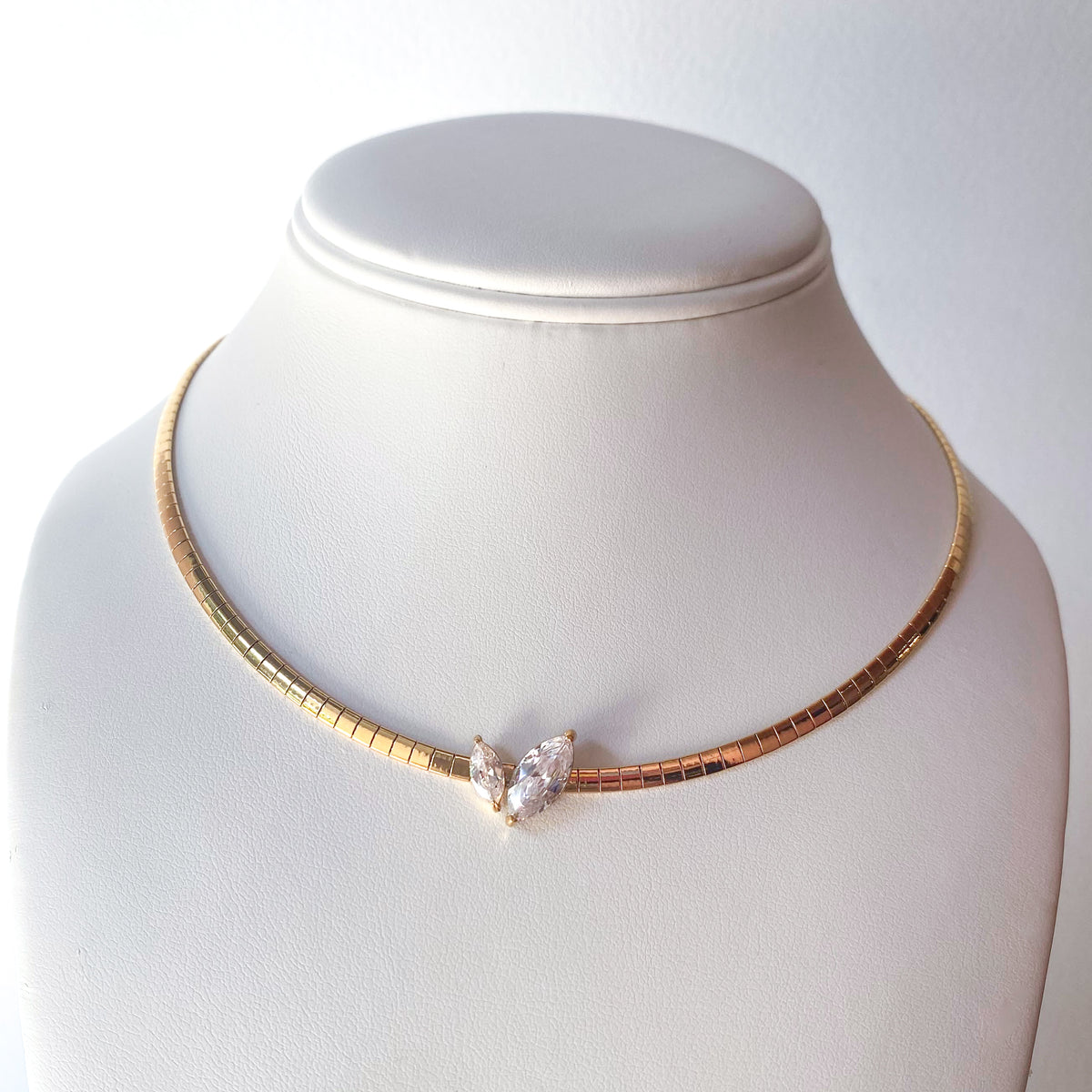 Golden Double Zircon Choker Steel Necklace
