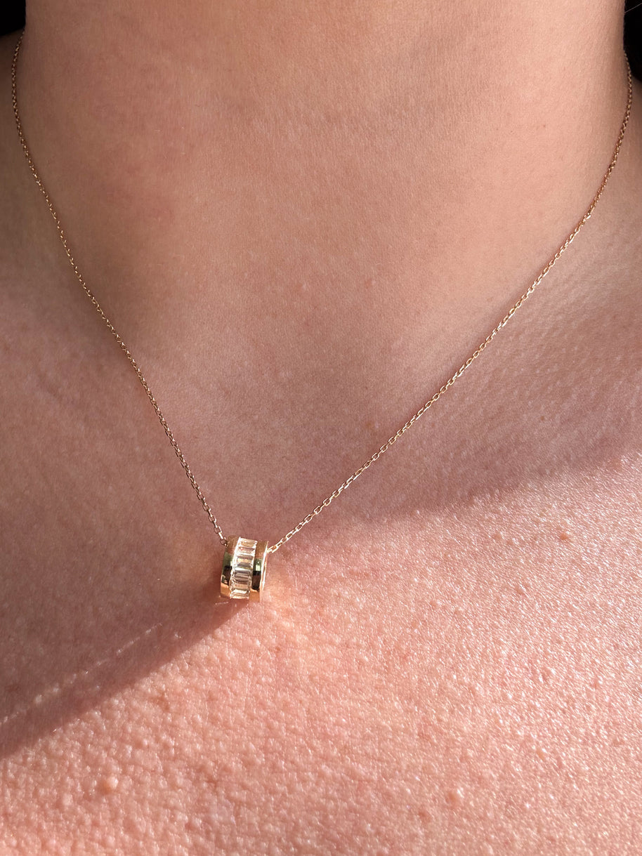 Baggete Crystal Chain 14k Solid Gold Necklace