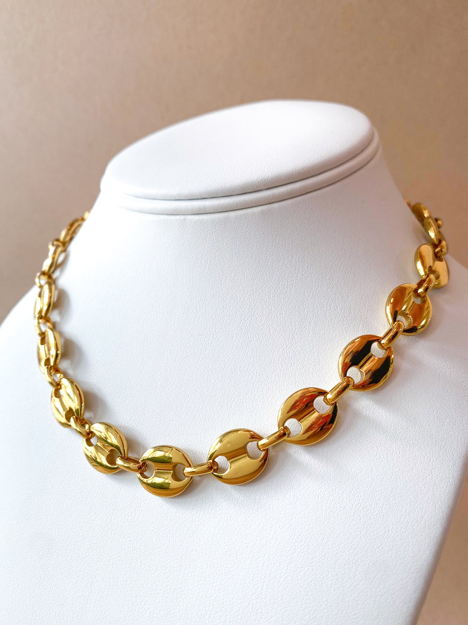 Golden Steel Coffee Grain Big Bracelet & Necklace