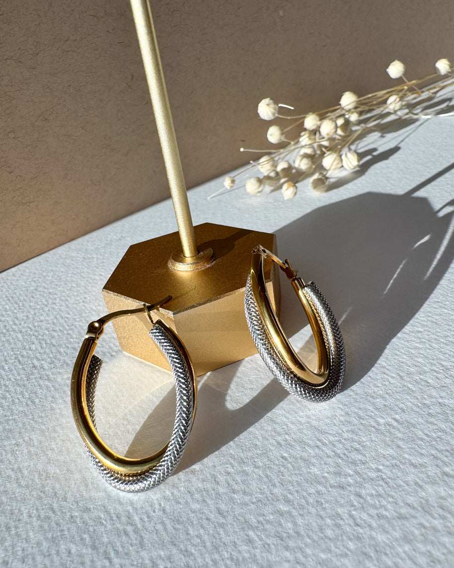 2 Gold Steel U Shape Zircon Hoops