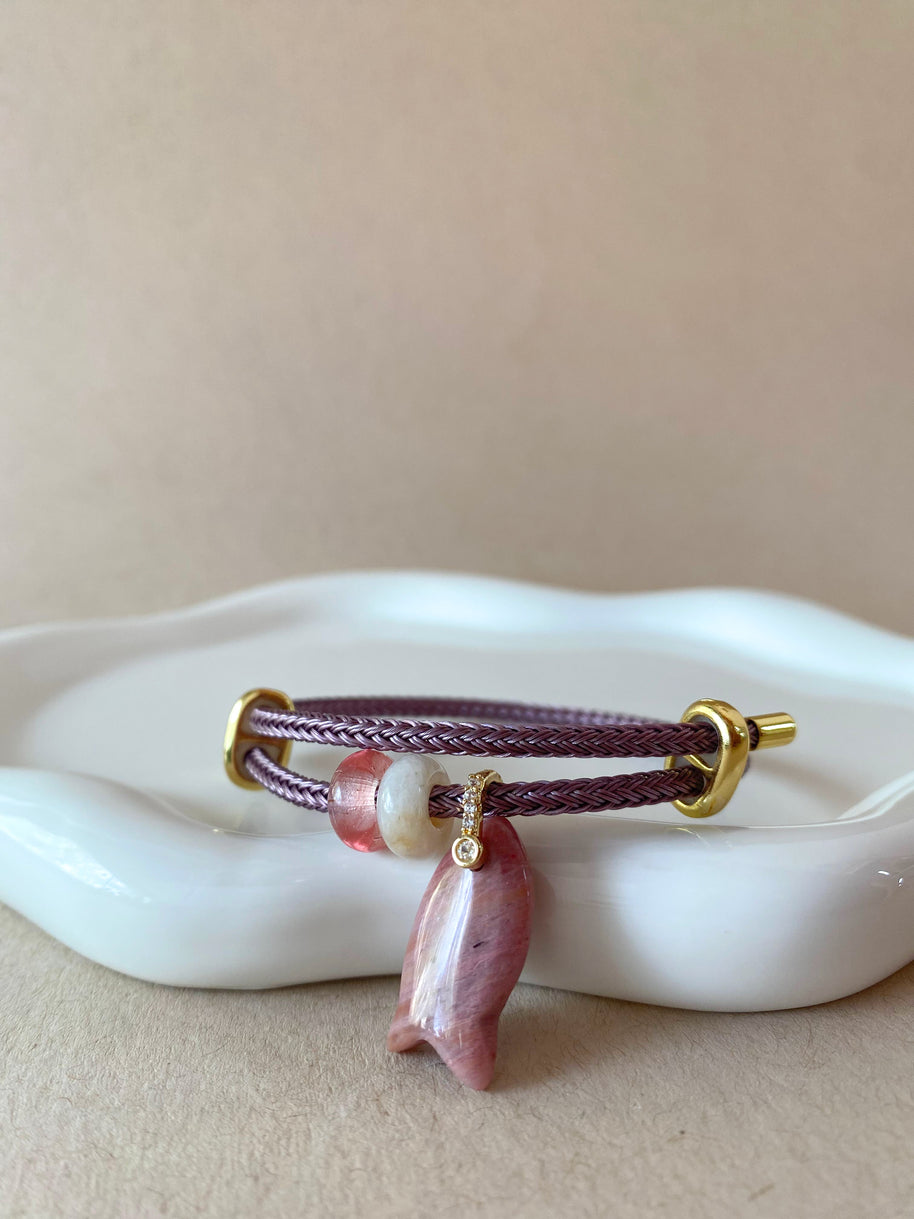 Fish and 2 Turkish Stone Rhodochrosite Adjustable Bracelet