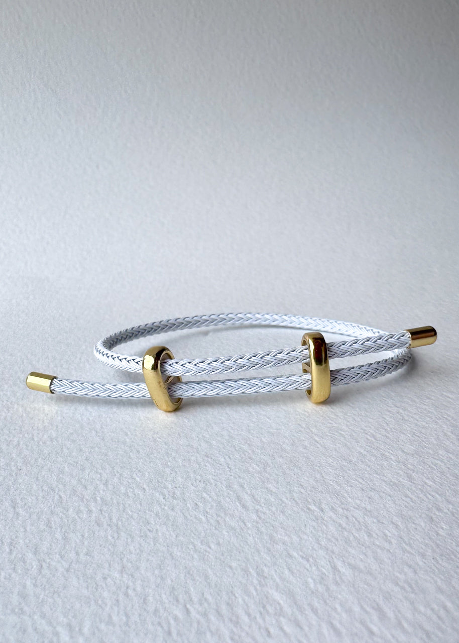 White, Blue and Gold 2 Styles of Leather Adjustable Bracelets