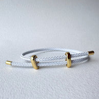 White, Blue and Gold 2 Styles of Leather Adjustable Bracelets