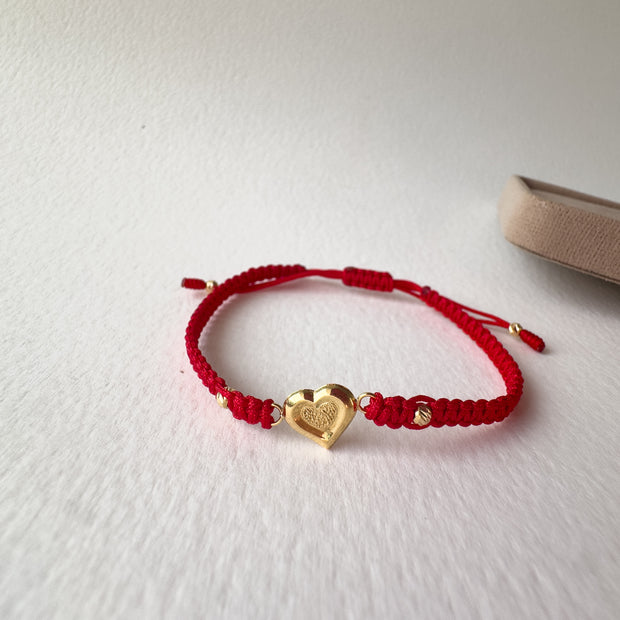 Lucky Heart 18K Gold Red String Bracelet