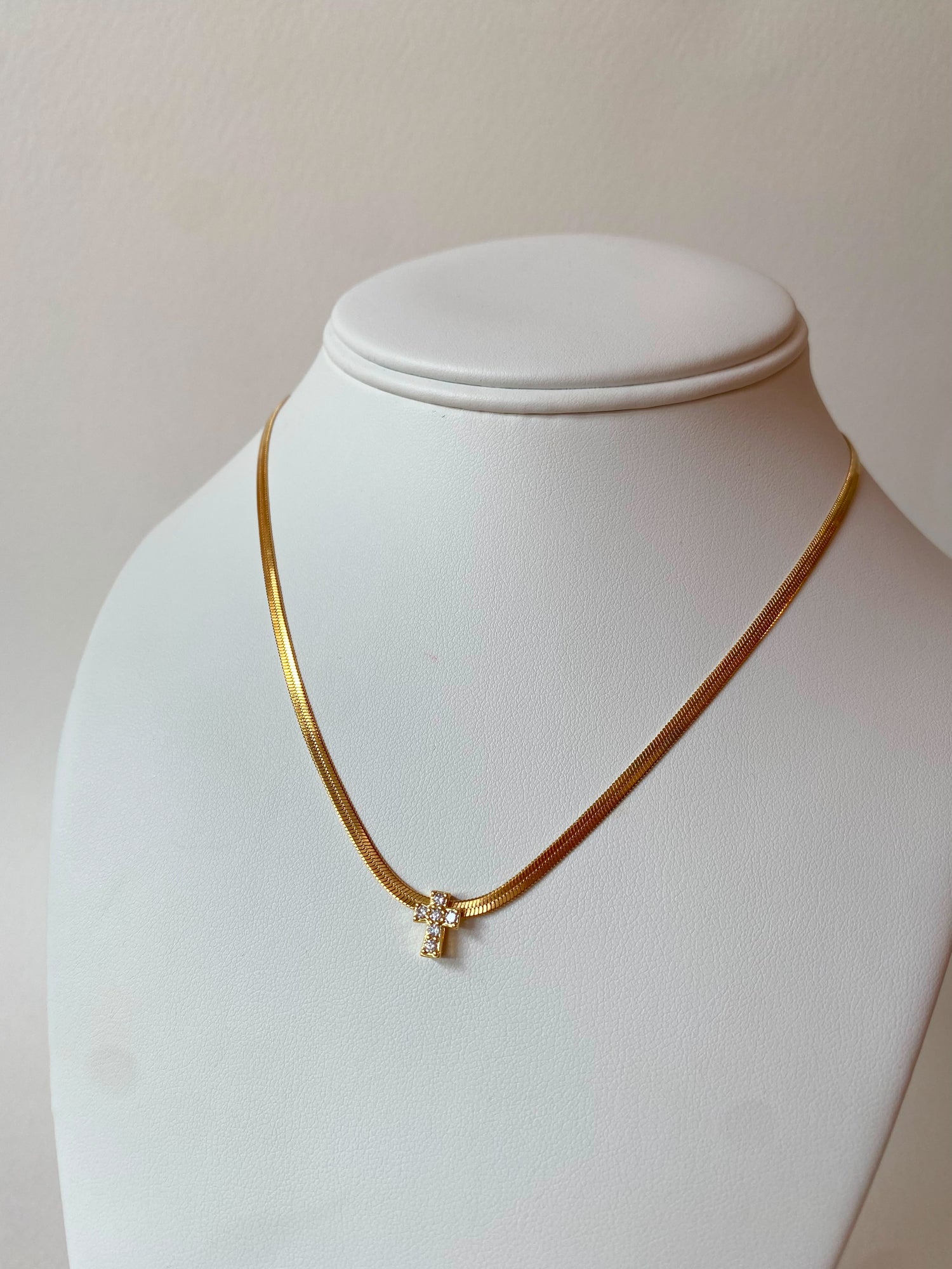 Snake Chain Golden Steel Cross Necklace