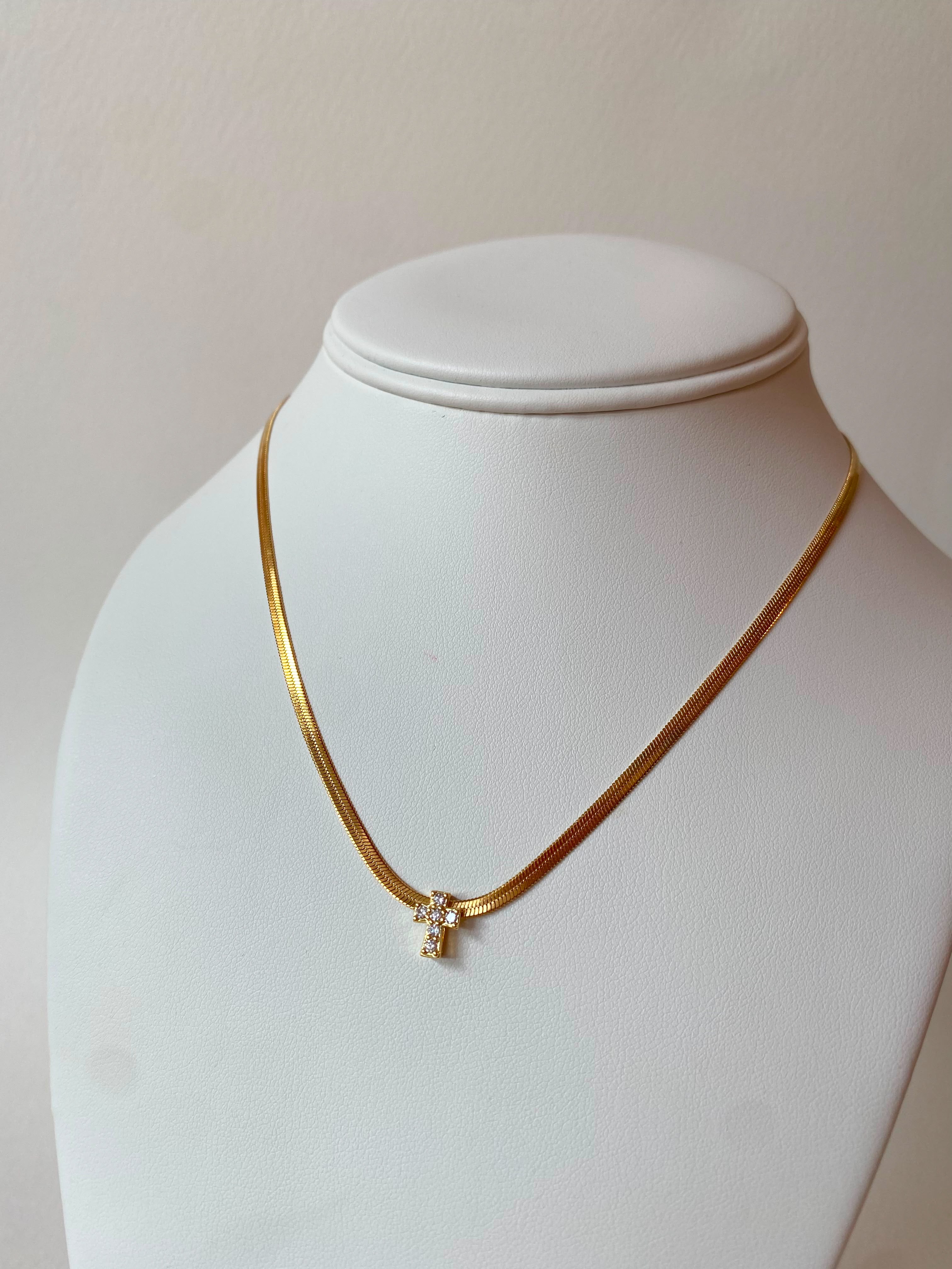 Snake Chain Golden Steel Cross Necklace