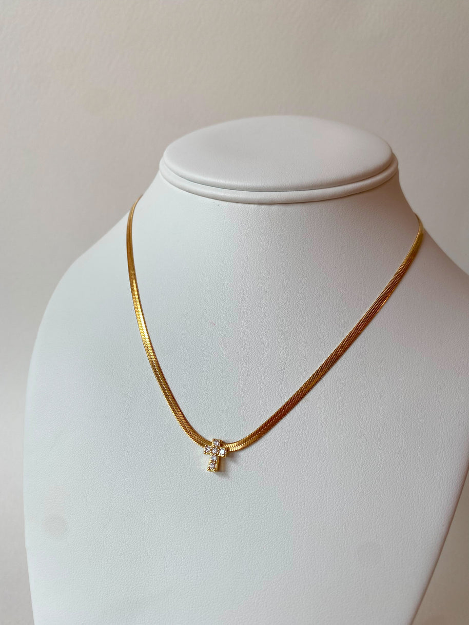 Snake Chain Golden Steel Cross Necklace