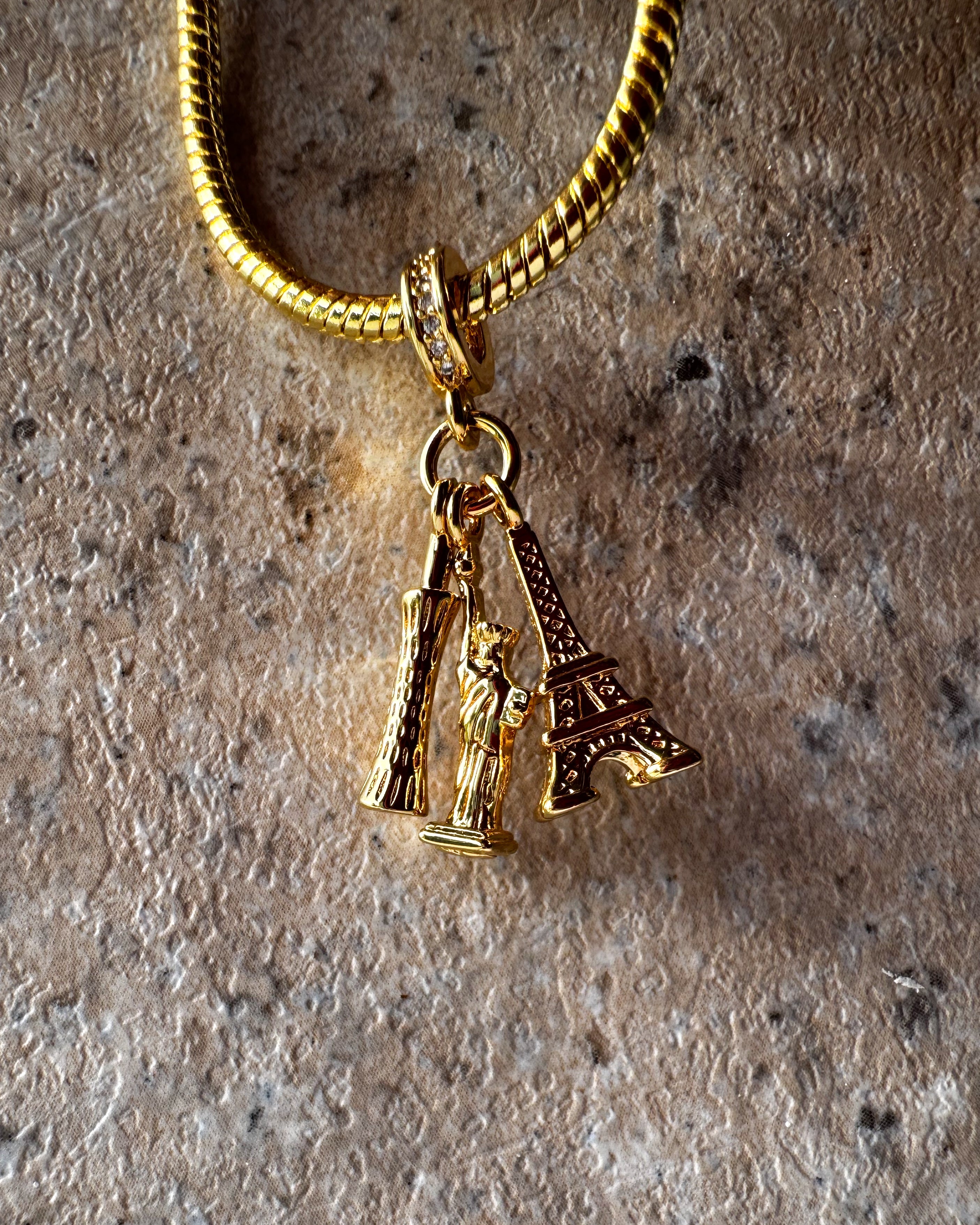 Tower of Pisa + Eiffel Tower + Statue of Liberty Charms Bracelets