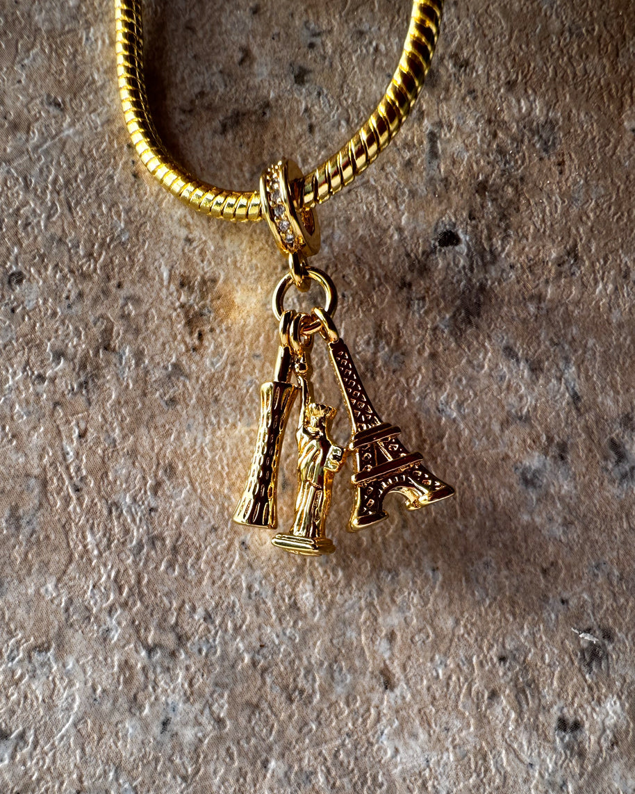 Tower of Pisa + Eiffel Tower + Statue of Liberty Charms Bracelets