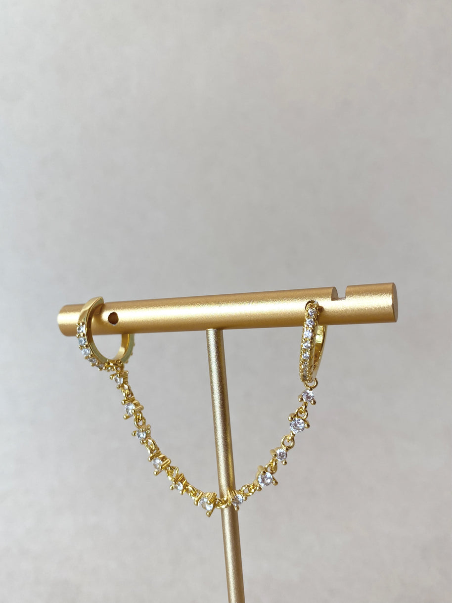 Ear Cuff and Hoop in 1 Golden Crystal Earring Set
