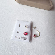 Red and Clear 2 in 1 Double 14K Solid Gold Earrings