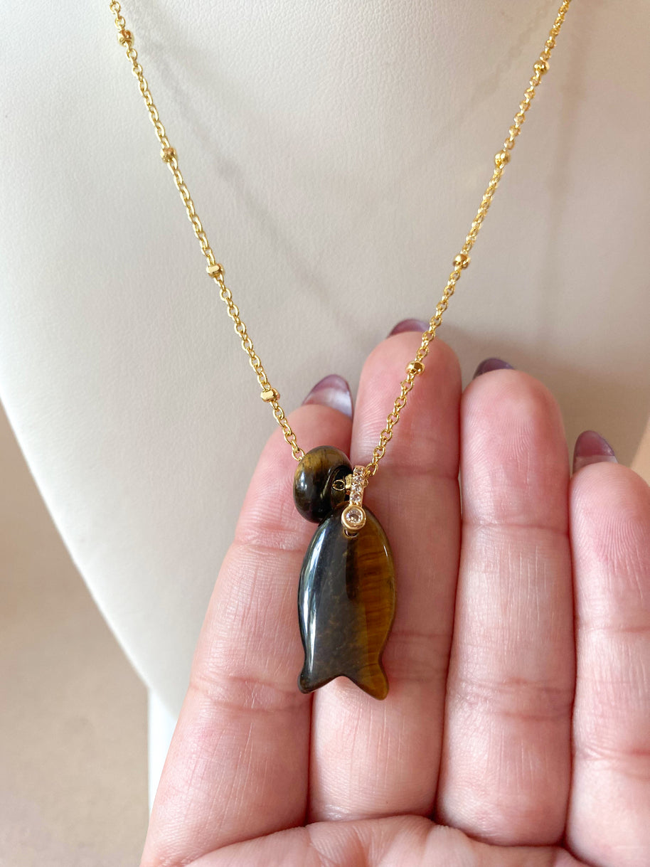 Fish and Little Turkish Tiger Eye Necklace