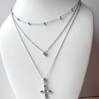 3 Layer Silver Cross Necklace
