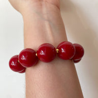 Acrylic Red Wine Gumball Bead with White Heart Bracelet