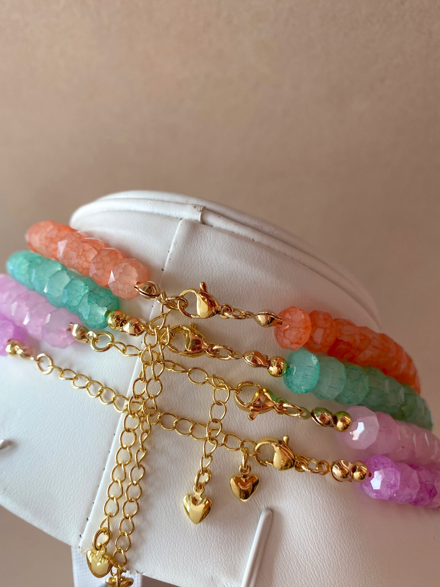 Orange, Green, Pink and Purple Crystal Beads Necklaces