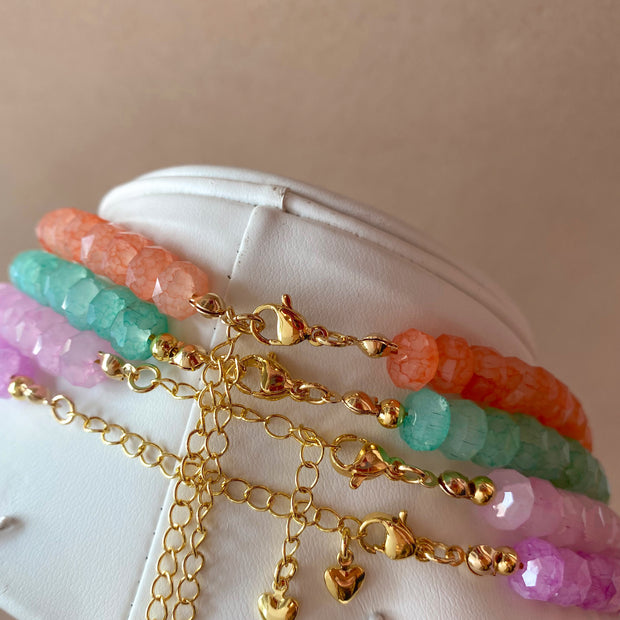 Orange, Green, Pink and Purple Crystal Beads Necklaces