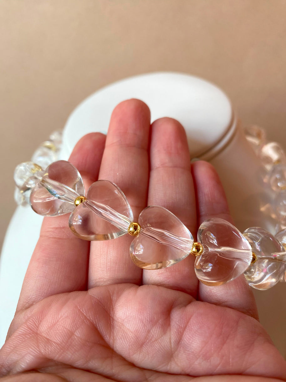 Crystal Clear Ceramic Hearts Pattern Necklace