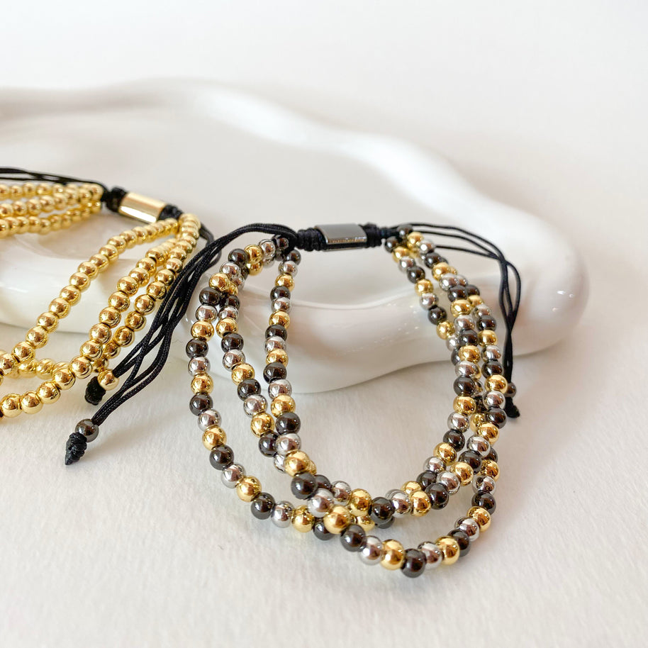 Silver, Gold and Black 3 Layers Adjustable Bracelet