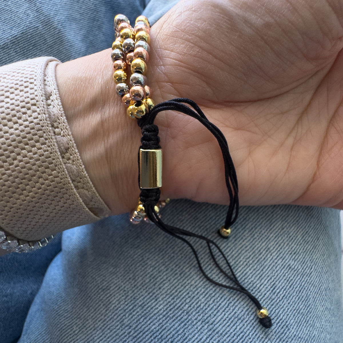 St Miguel Religious Charms in 3 Gold Adjustable Bracelet