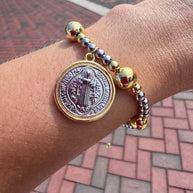 Silver and Gold St Benedict Balls Adjustable Bracelet