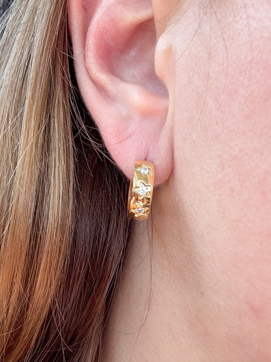 Crystal Stars ⭐️ Golden Steel Hoops
