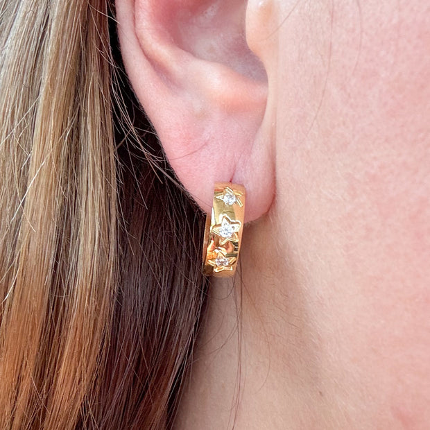 Crystal Stars ⭐️ Golden Steel Hoops