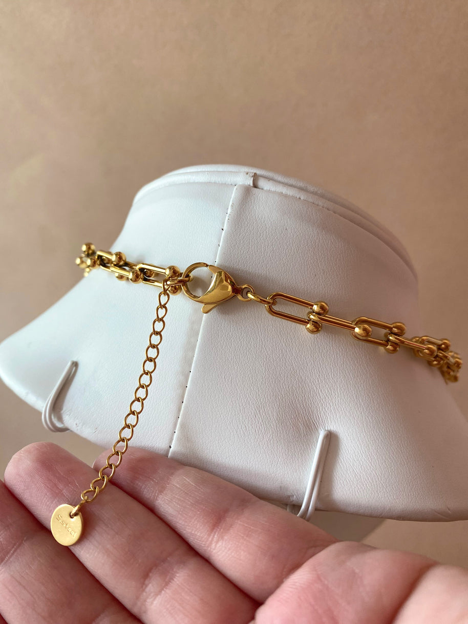 Golden Steel Medium Links Pattern Necklace