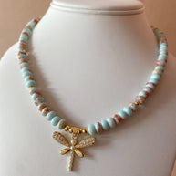 Dragonfly in Light Blue Beads Necklace