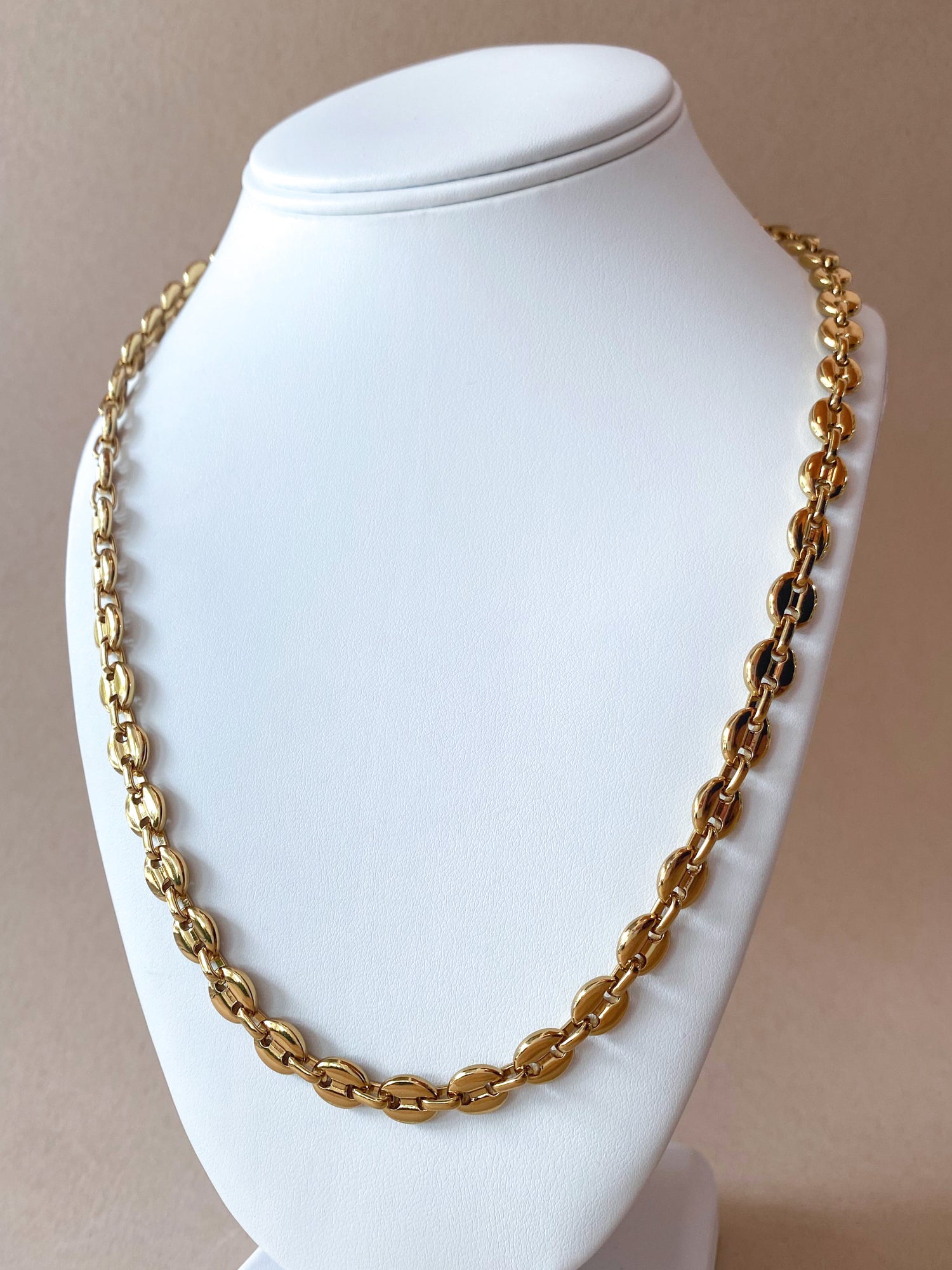 Large Golden Steel Coffee Grain Necklace