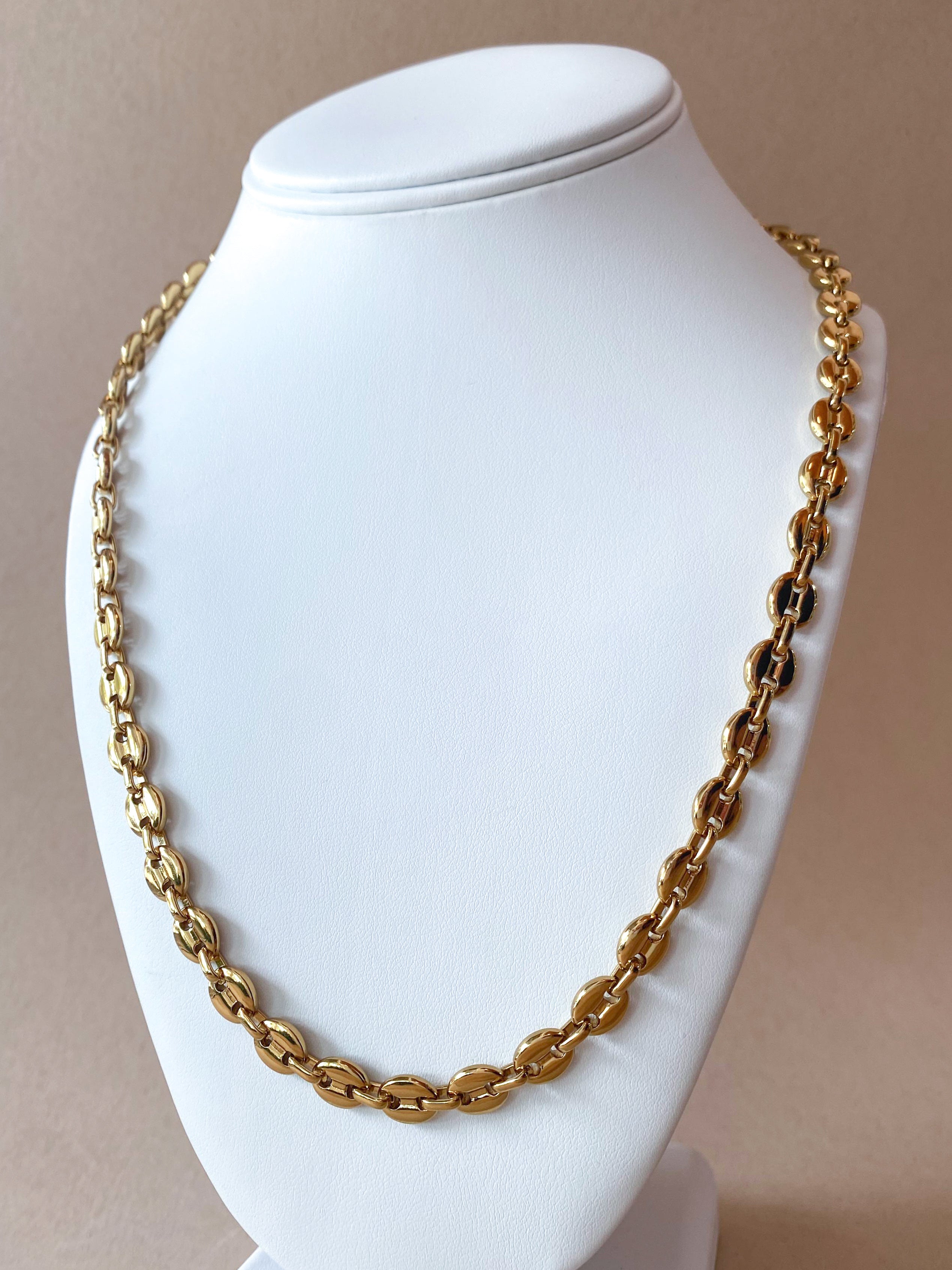Large Golden Steel Coffee Grain Necklace