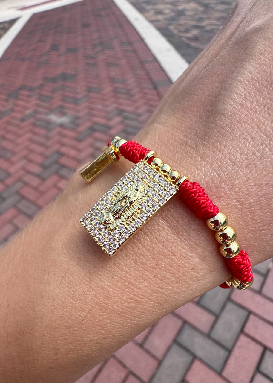 Red Guadalupe Scapular Cross Adjustable Bracelet