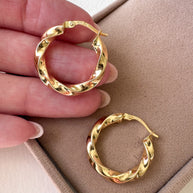 Spiral Thick 18k Solid Gold Hollow Hoops