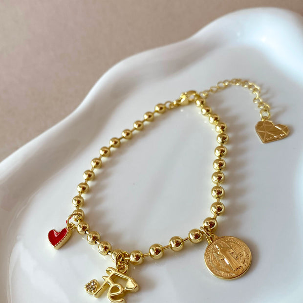 Faith, Red Heart and St Benedict Charms Bracelet