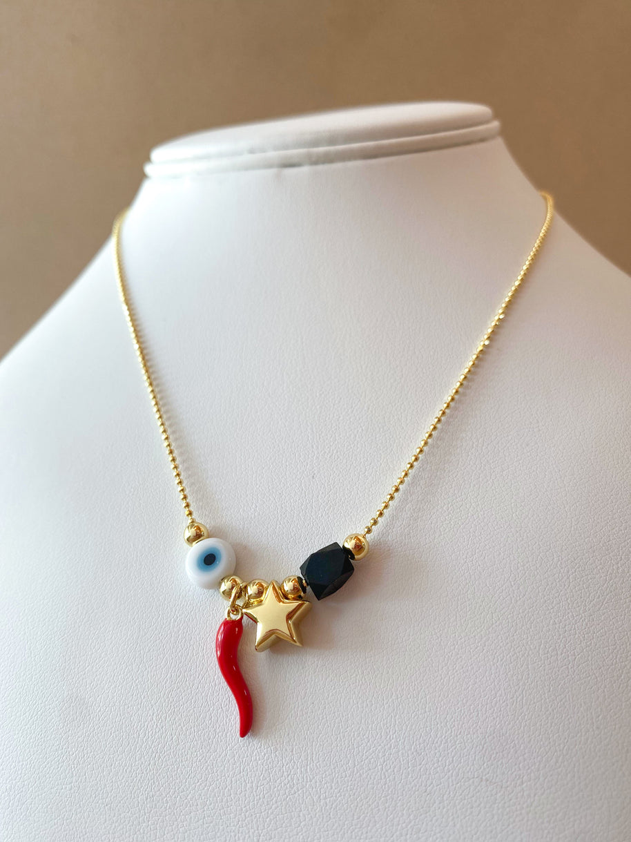Little Star, Red Horn, Evil Eye and Azabache Style Necklace