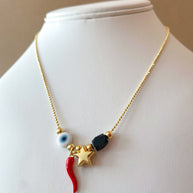 Little Star, Red Horn, Evil Eye and Azabache Style Necklace