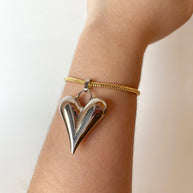 Silver Big Style Heart in Golden Bracelet