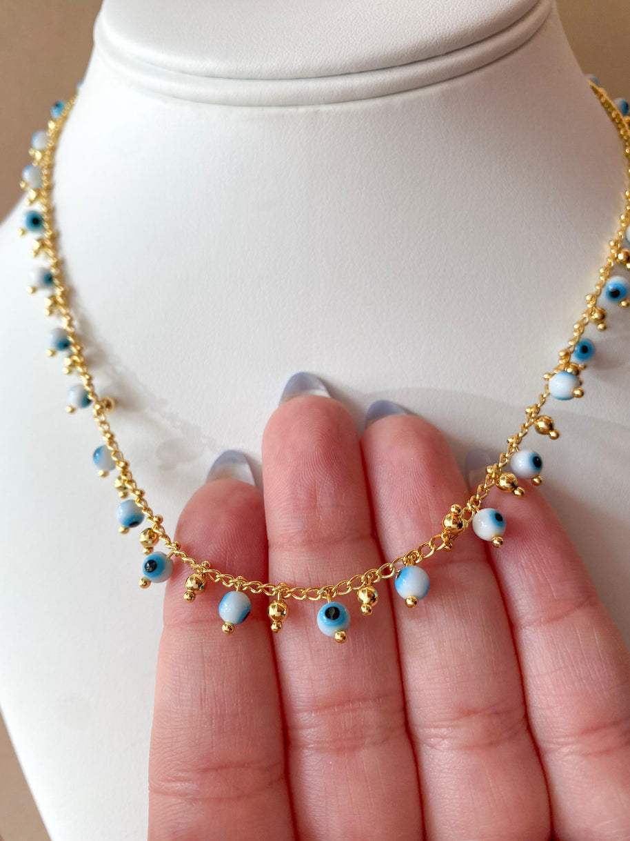 Evil Eye 🧿 White & Blue Pattern Necklace & Bracelet