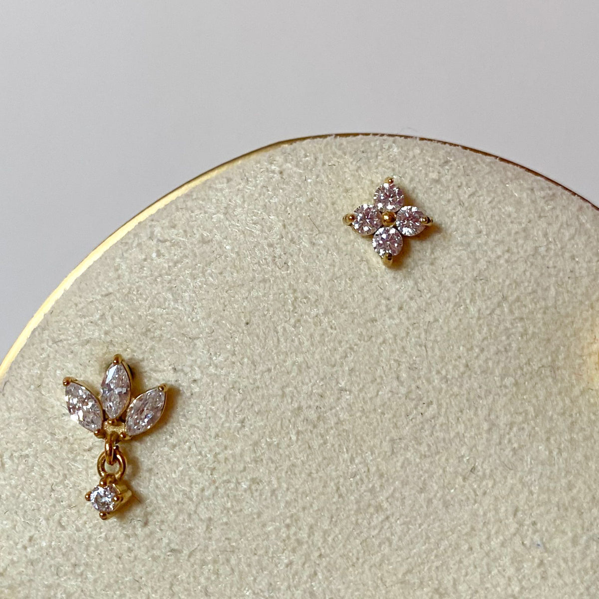 Little Flower Steel Golden Zircons Piercing Earrings