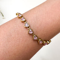 Golden & Pink Little Hearts Pattern Steel Bracelet