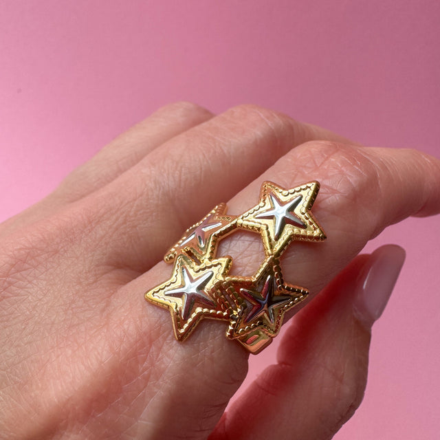 4 Silver and Gold Stars Ring