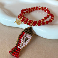 Red Crystals Jesus Fish Charms Elastic Bracelet