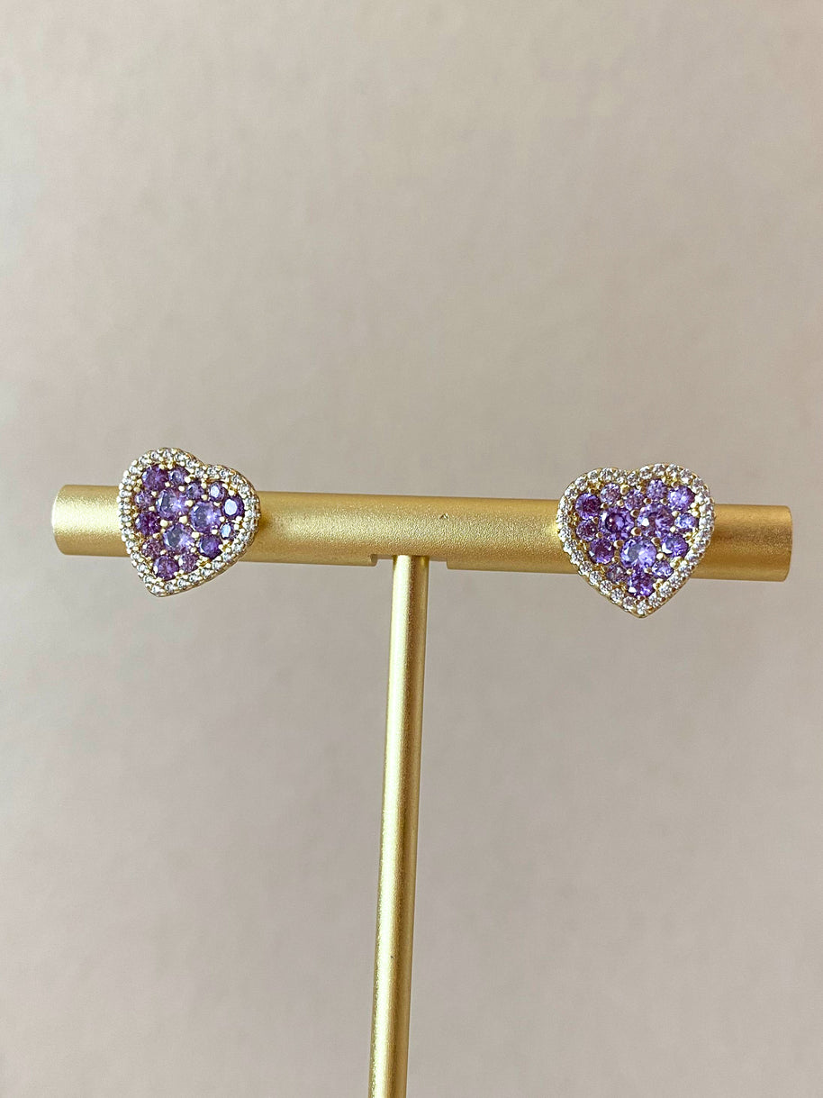 Purple Crystals Hearts Earrings