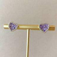Purple Crystals Hearts Earrings