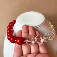 Red & Clear Ceramic Balls and Hearts Pattern Necklace