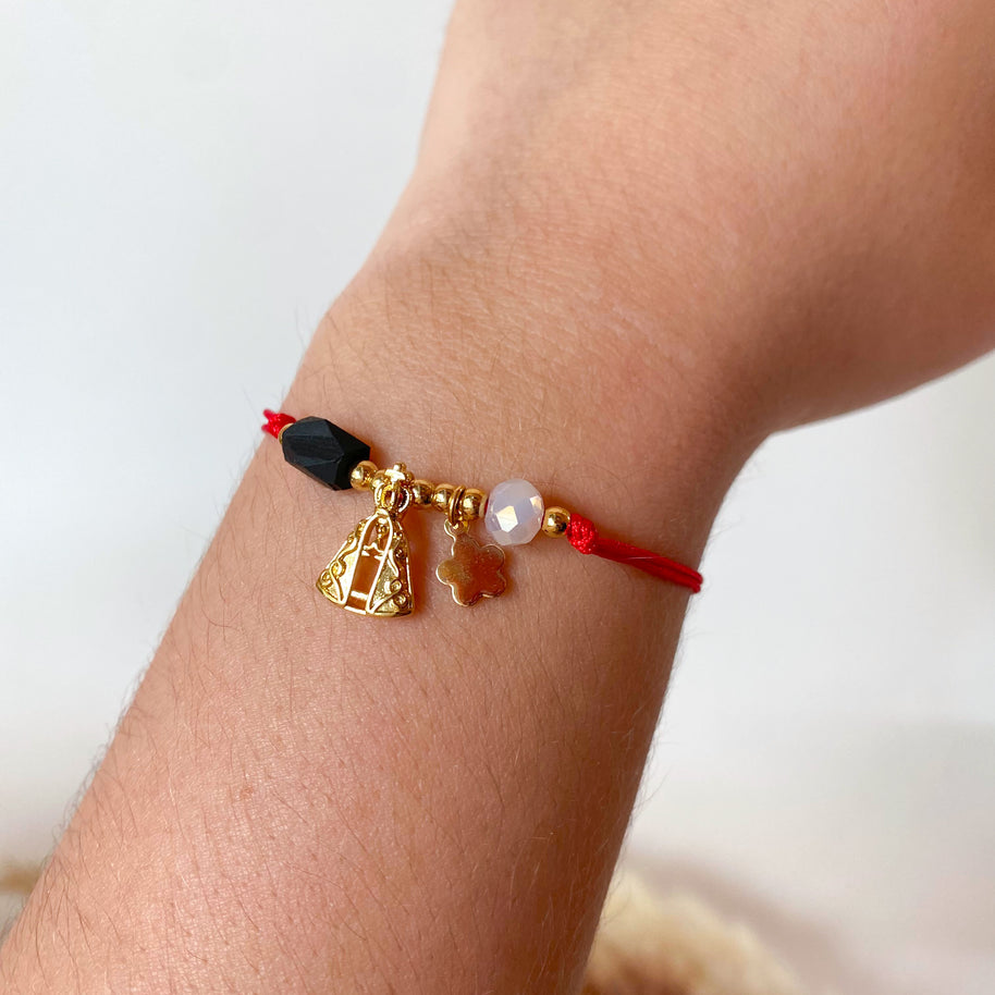 Virgin of the Valley Azabache and Flower Red Thread Bracelet