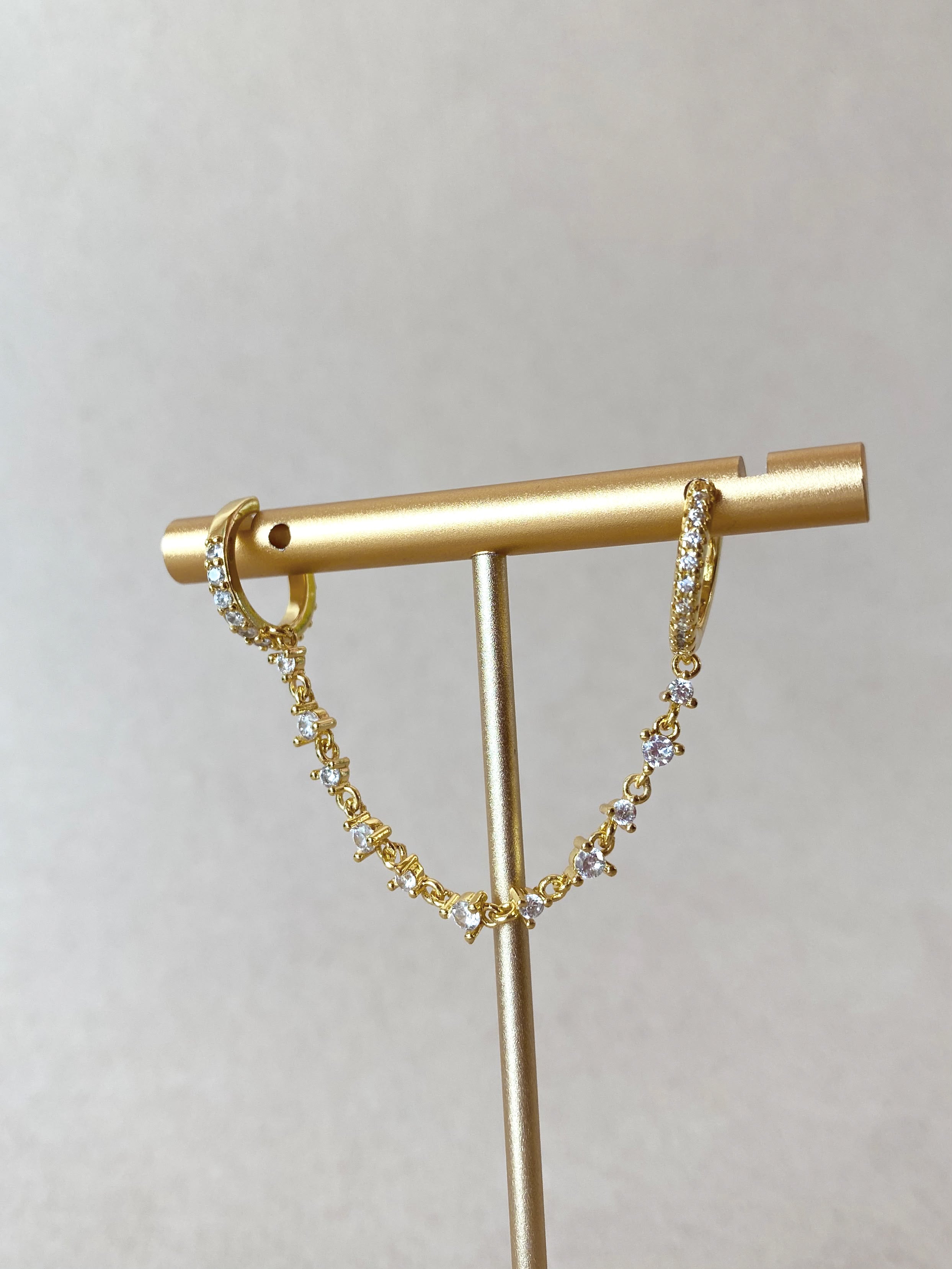 Ear Cuff and Hoop in 1 Golden Crystal Earring Set