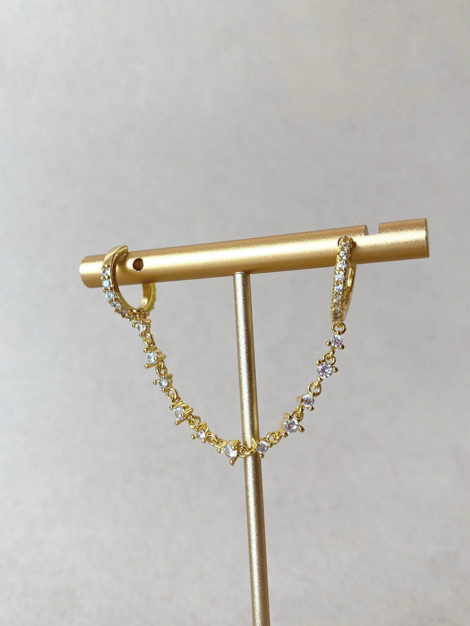 Ear Cuff and Hoop in 1 Golden Crystal Earring Set