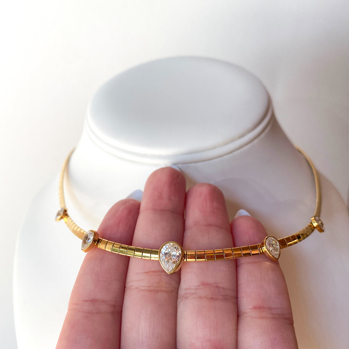 Golden Drop Zircons Choker Steel Necklace